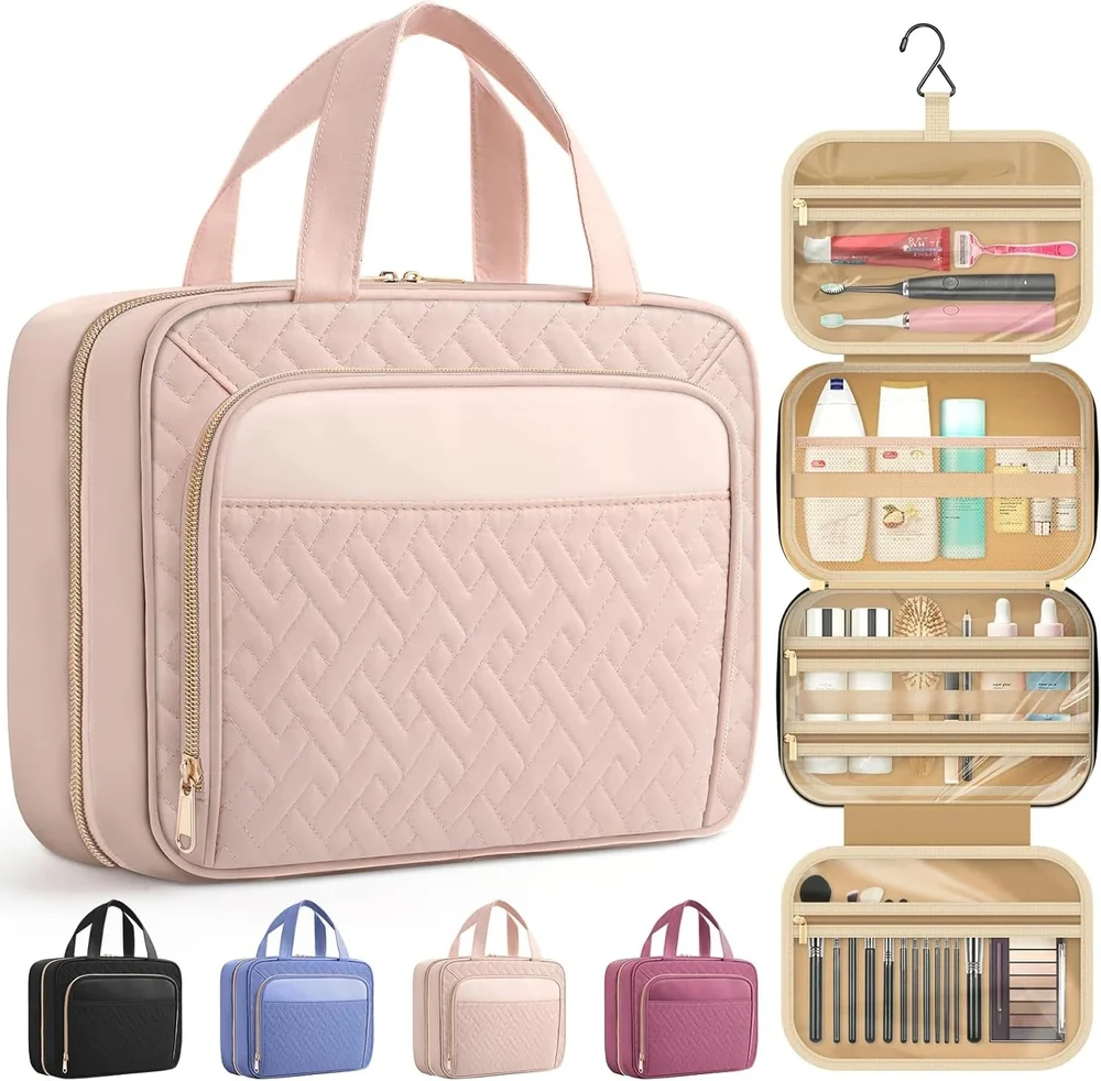 Large Travel Cosmetic Bag – Waterproof Hanging Toiletry & Makeup Organizer with Hook