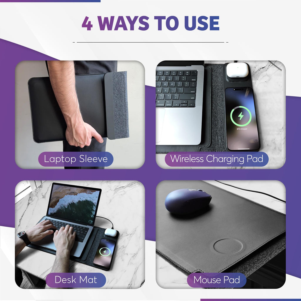 4-in-1 Wireless Charging Laptop Sleeve – Protective Multi-Function Laptop Case