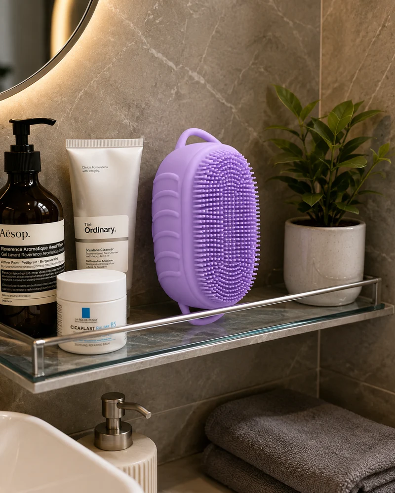 Purple Silicone Body Scrubber – Dual Handle Bath Brush